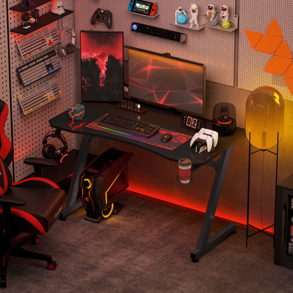 Gaming Desk – Z-Frame Design with Cup & Headphone Holder