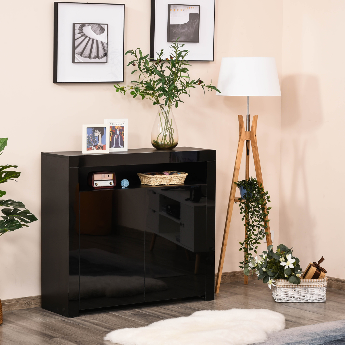 High Gloss Sideboard Console with RGB