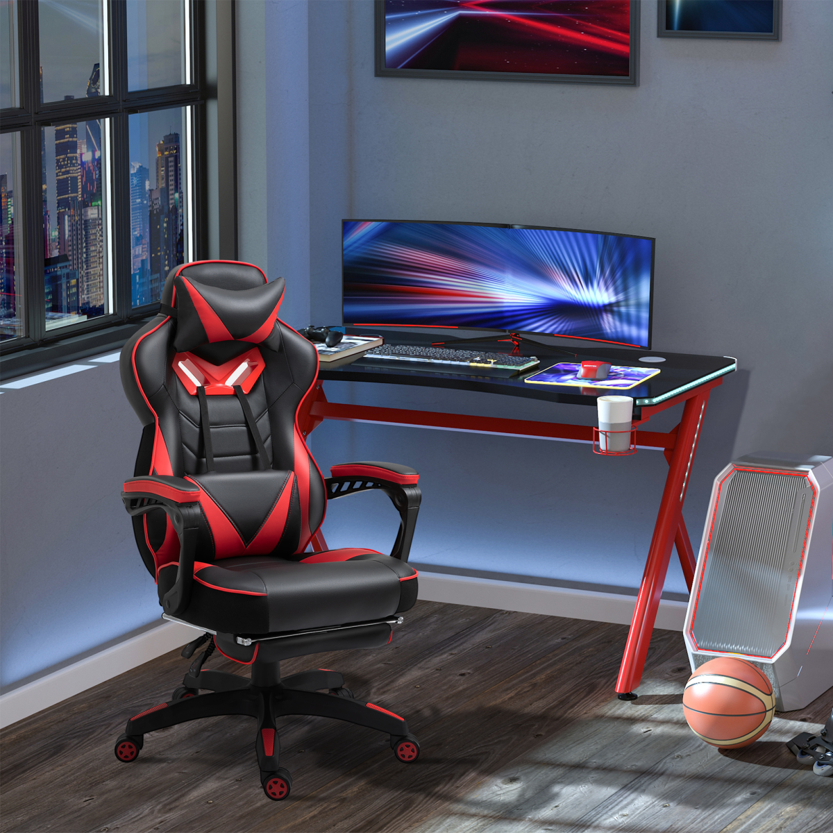Gaming Chair with Reclining Back & Footrest