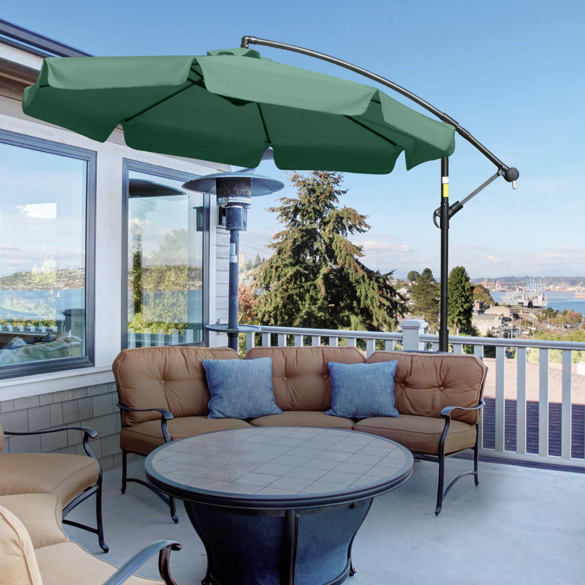Outdoor Large Overhanging Parasol with Crank Handle