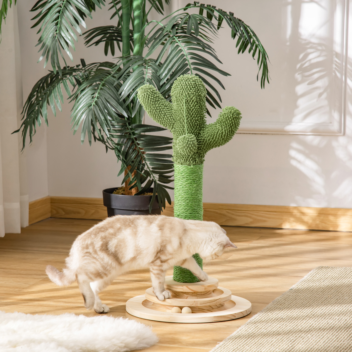Mini Cactus Cat Tree – Scratcher Tower with Toys (60cm)