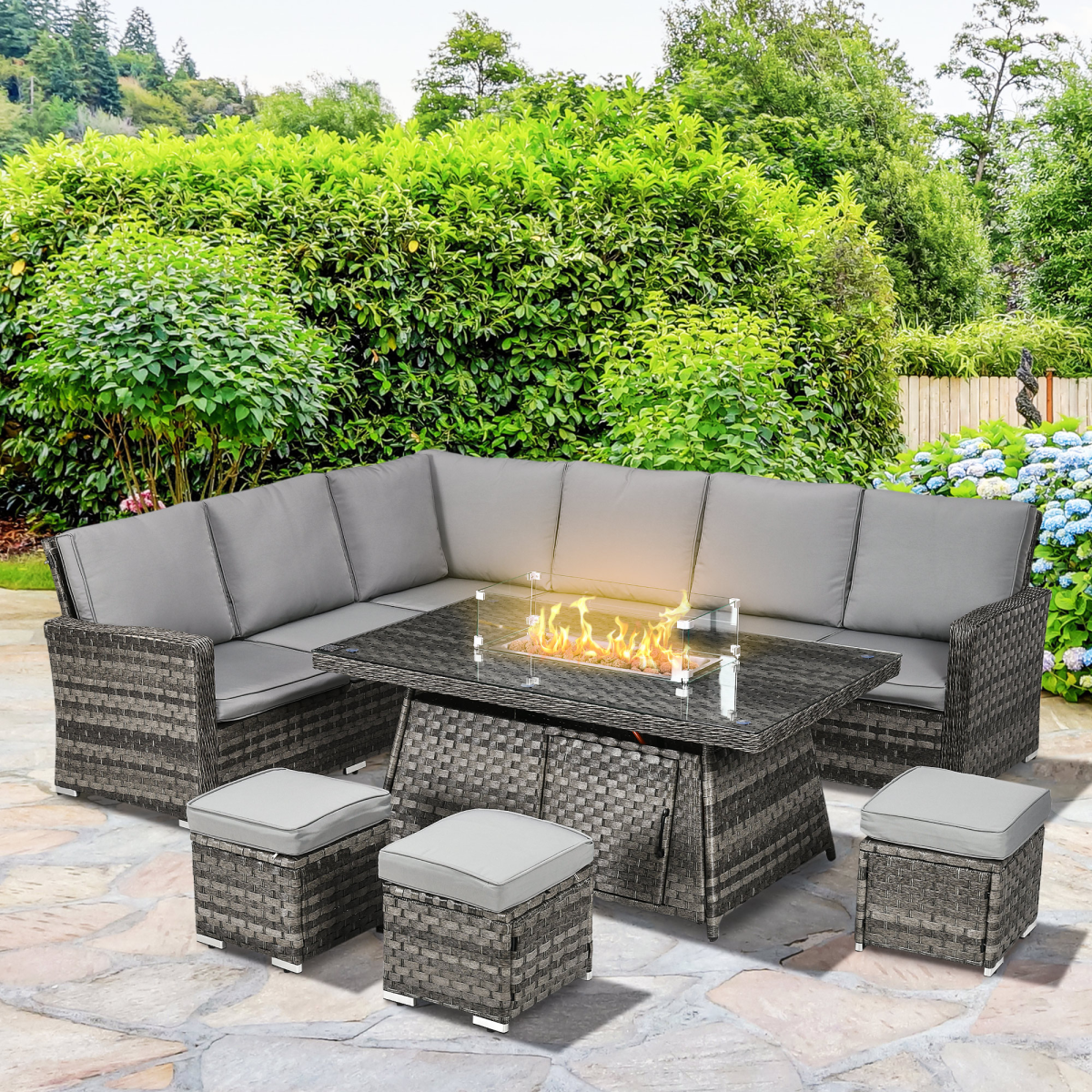 7-Piece Garden Sofa Set with Fire Pit Table