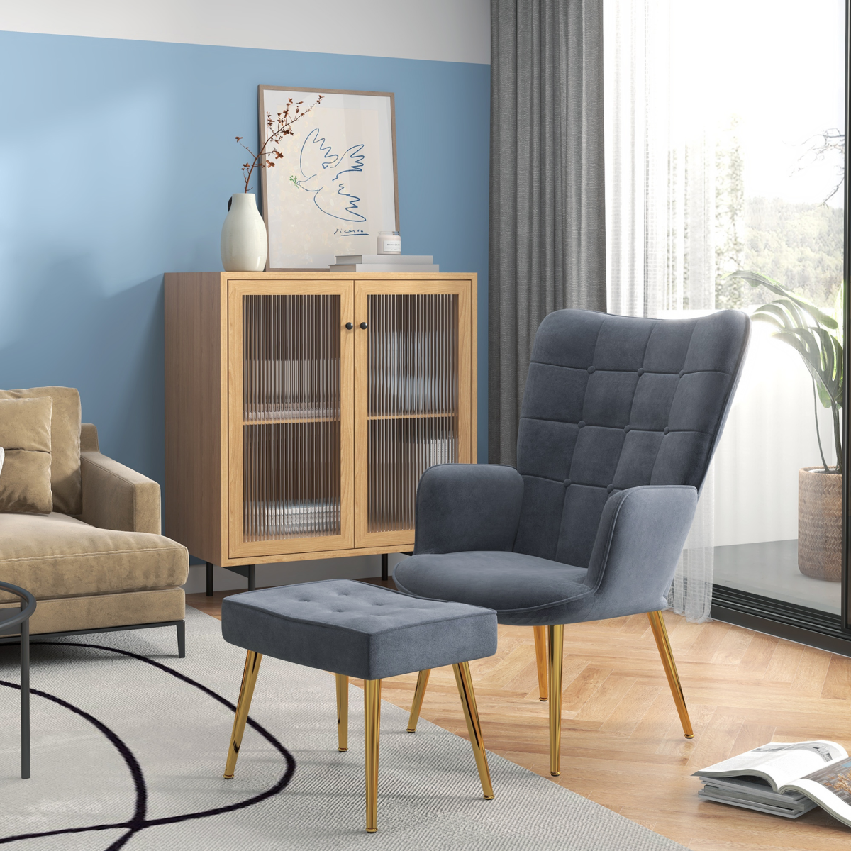 Comfy Accent Chair & Footstool Set