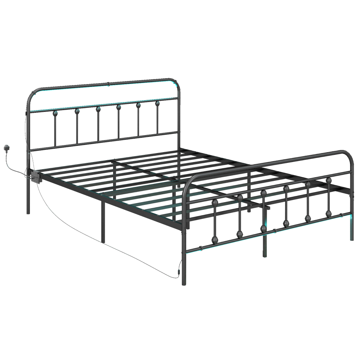 King Bed Frame with LED Lights and Charging Station
