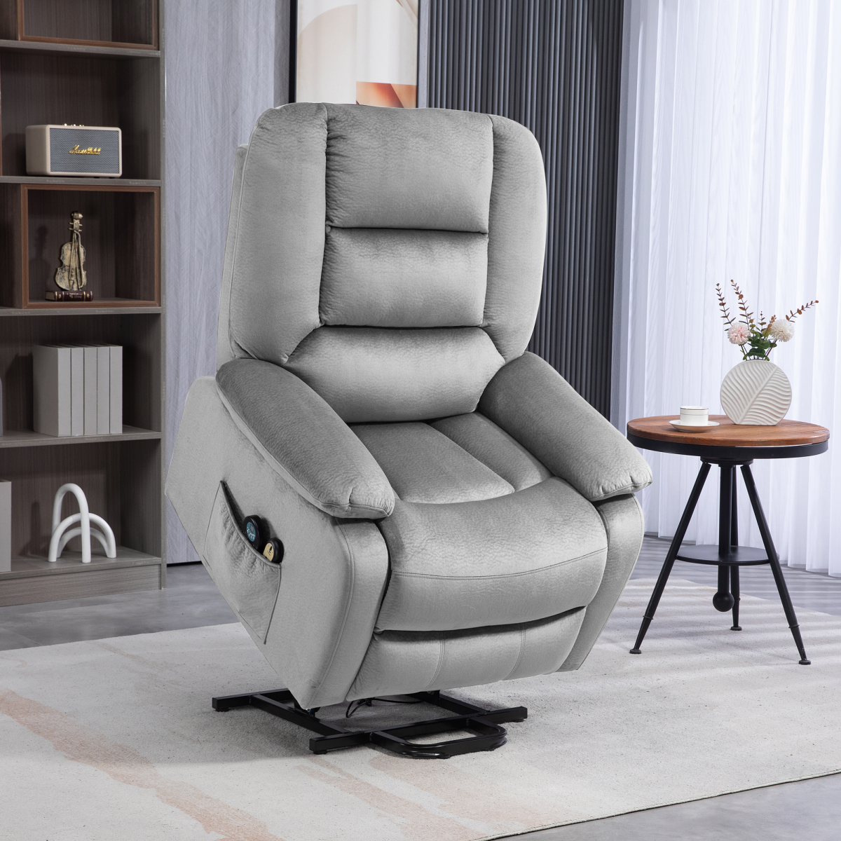 Electric Recliner Massage Lift Chair – Grey Velvet