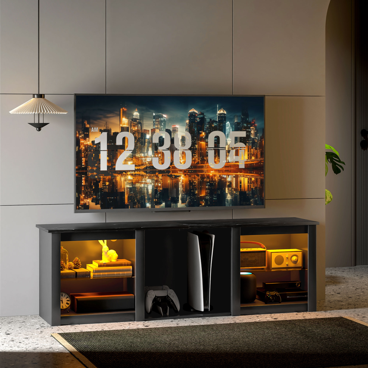LED Black Marble-Top TV Stand