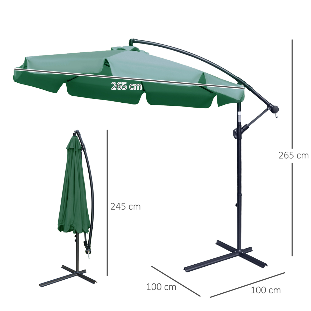 Outdoor Large Overhanging Parasol with Crank Handle