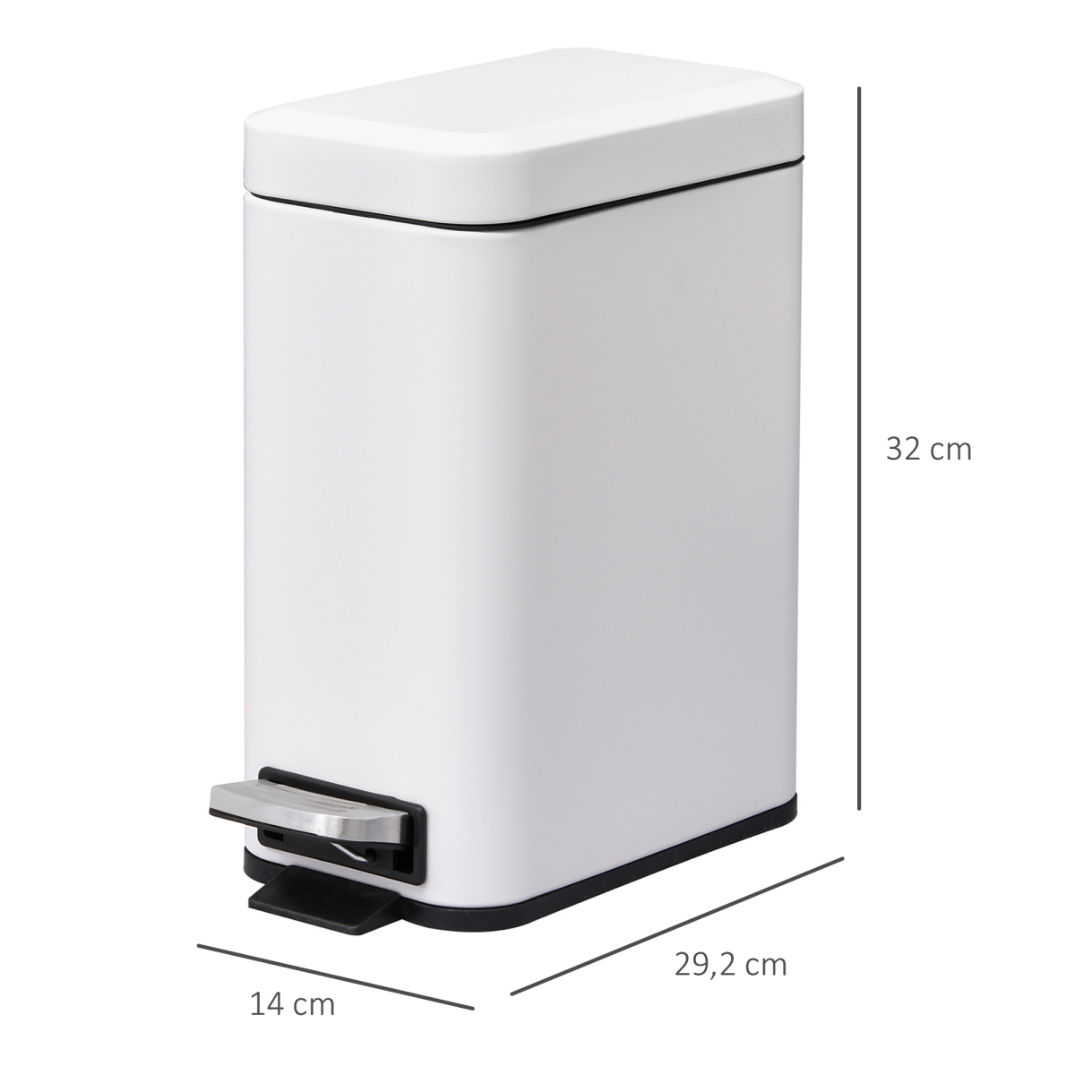 5L White Steel Pedal Bin