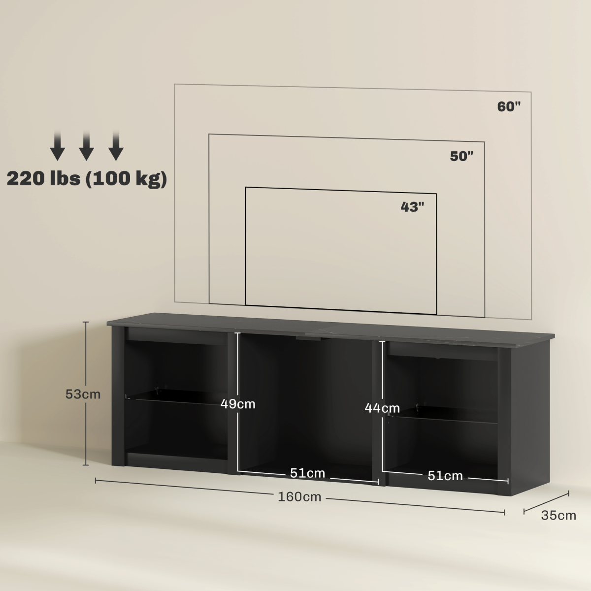 LED Black Marble-Top TV Stand