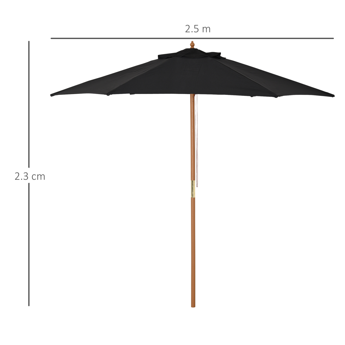2.5m Wooden Garden Parasol with Rope Pulley & Vented Canopy