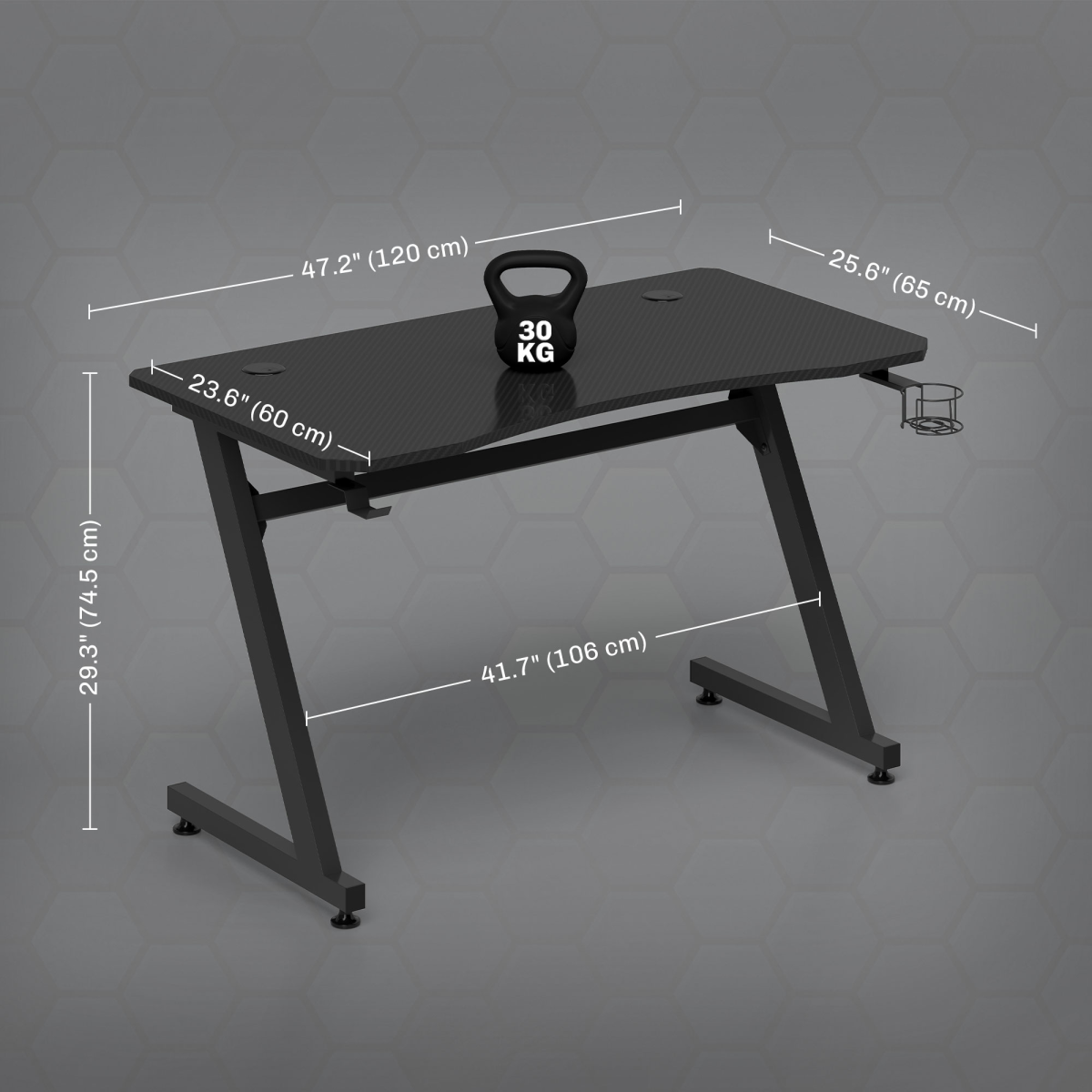 Gaming Desk – Z-Frame Design with Cup & Headphone Holder
