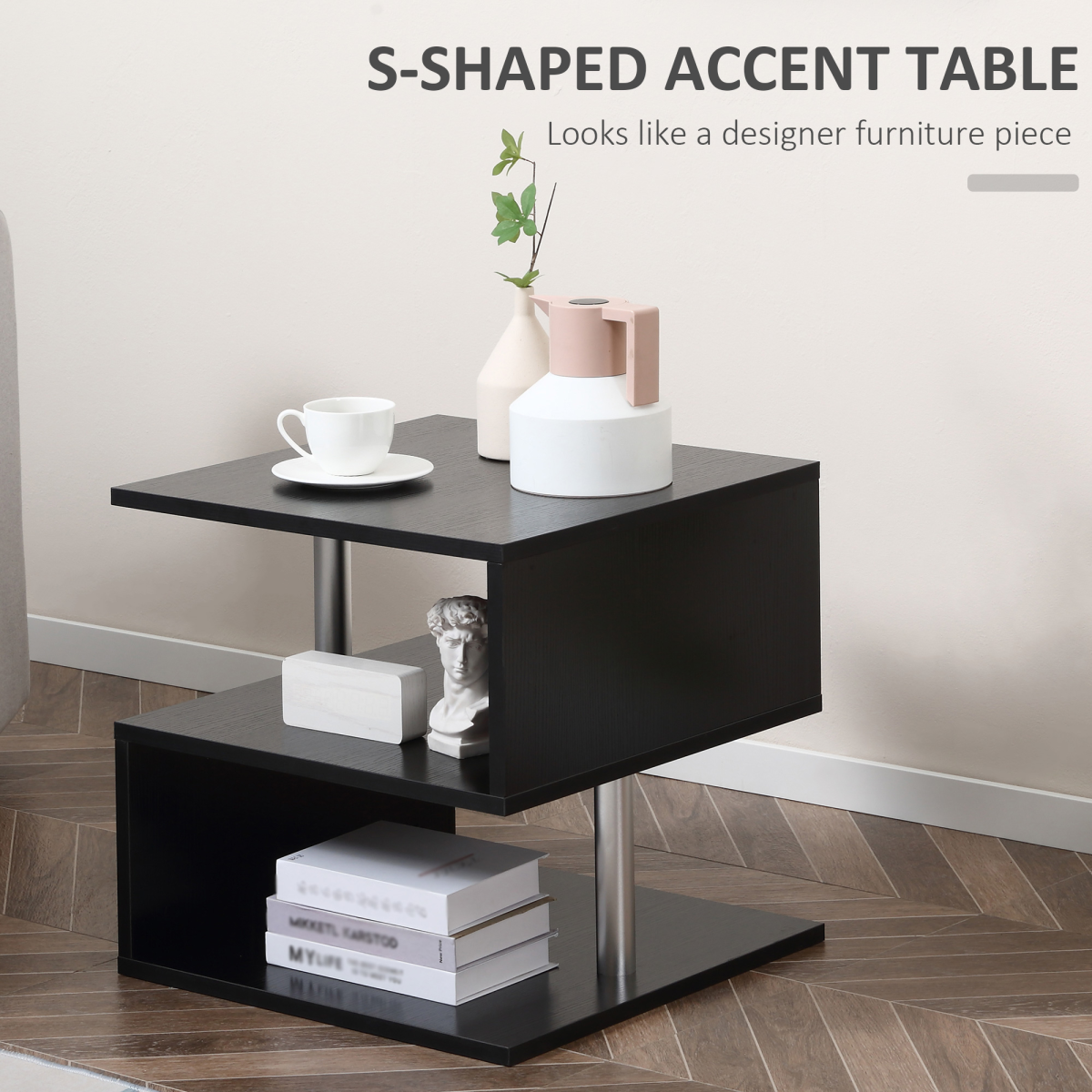 S-Shaped 2-Tier Wooden Side Table
