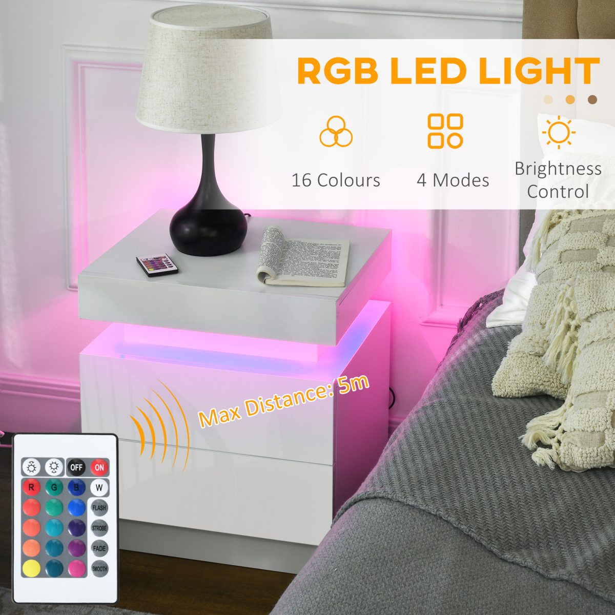 LED Bedside Table with Storage