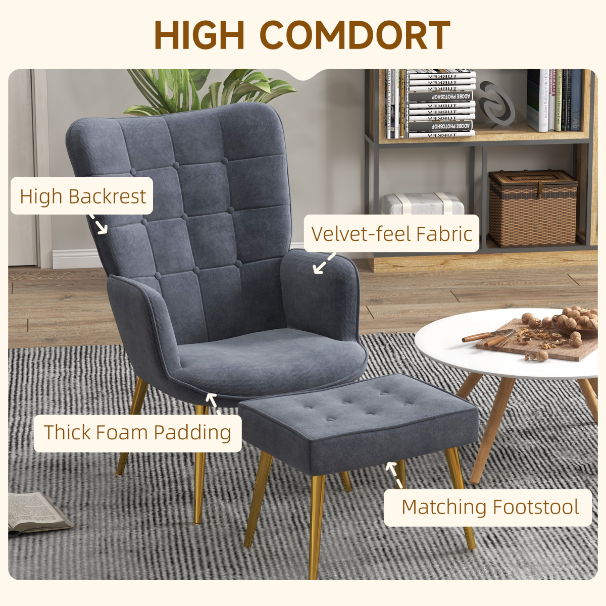 Comfy Accent Chair & Footstool Set