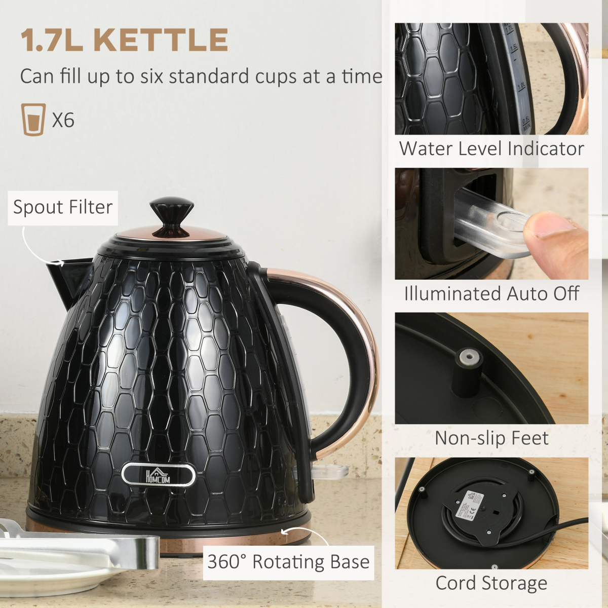 1.7L Fast-Boil Kettle + 2-Slice Toaster Set