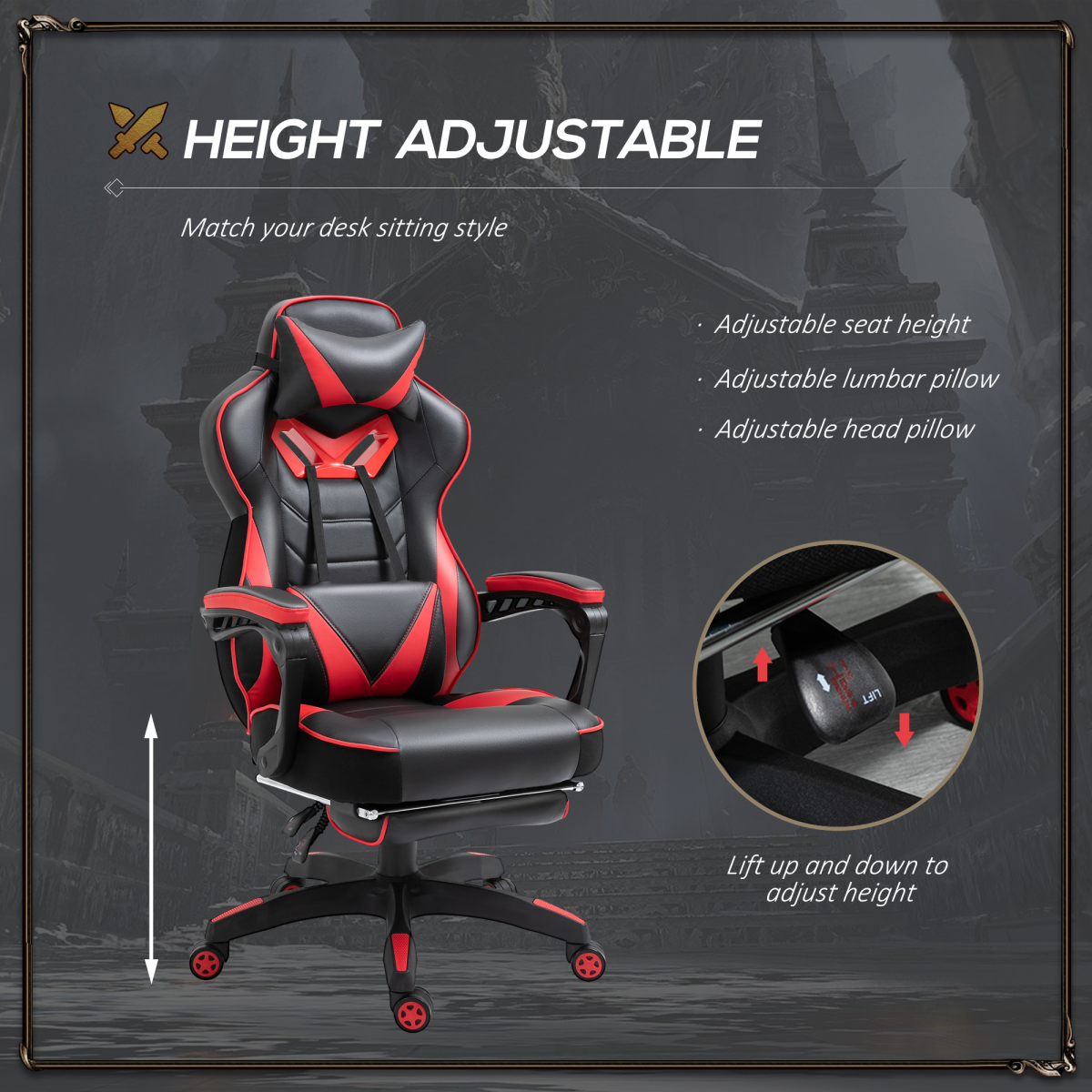 Gaming Chair with Reclining Back & Footrest