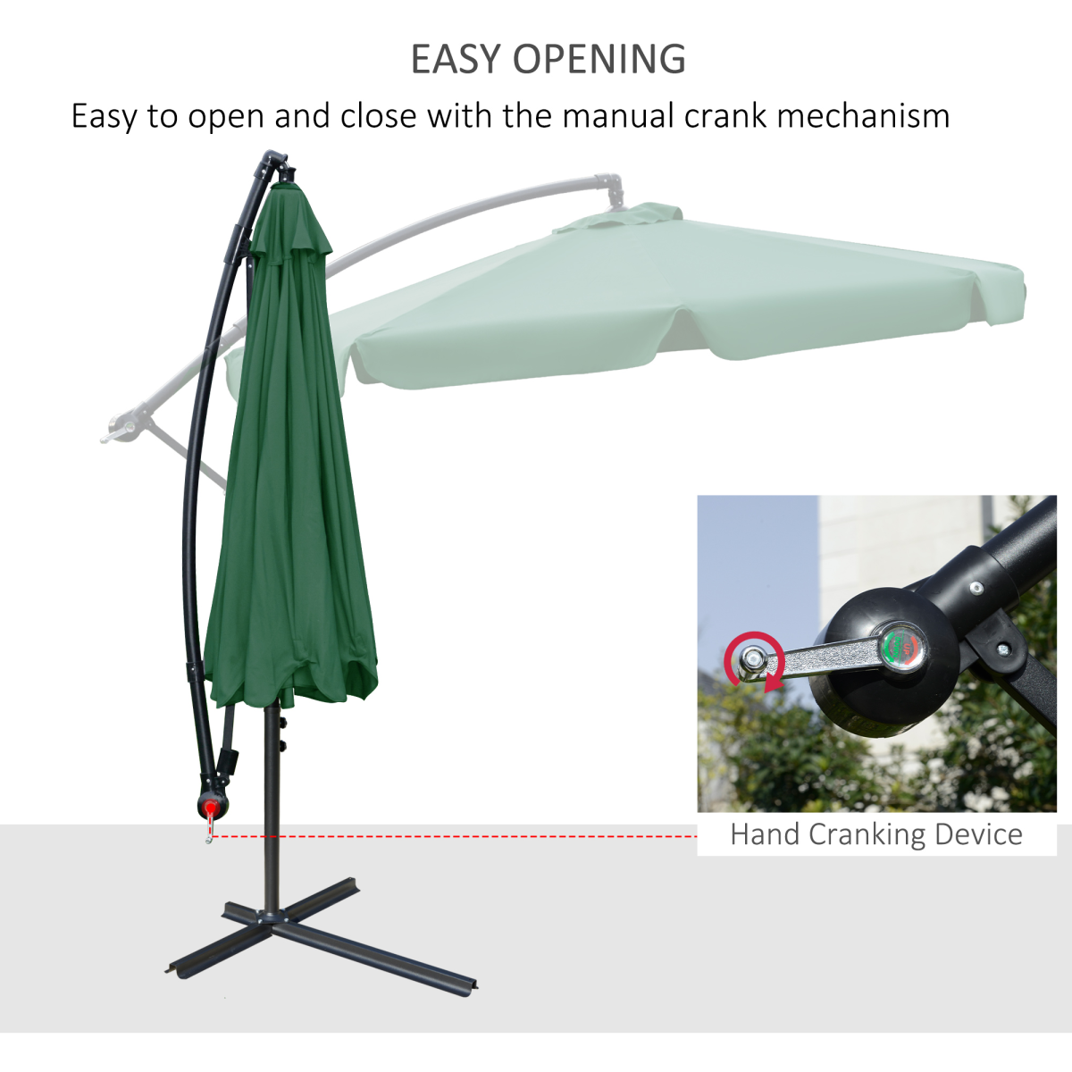 Outdoor Large Overhanging Parasol with Crank Handle