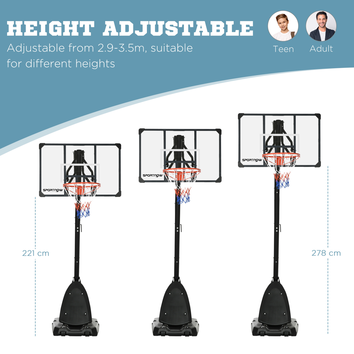 Adjustable Basketball Hoop with Weighted Base
