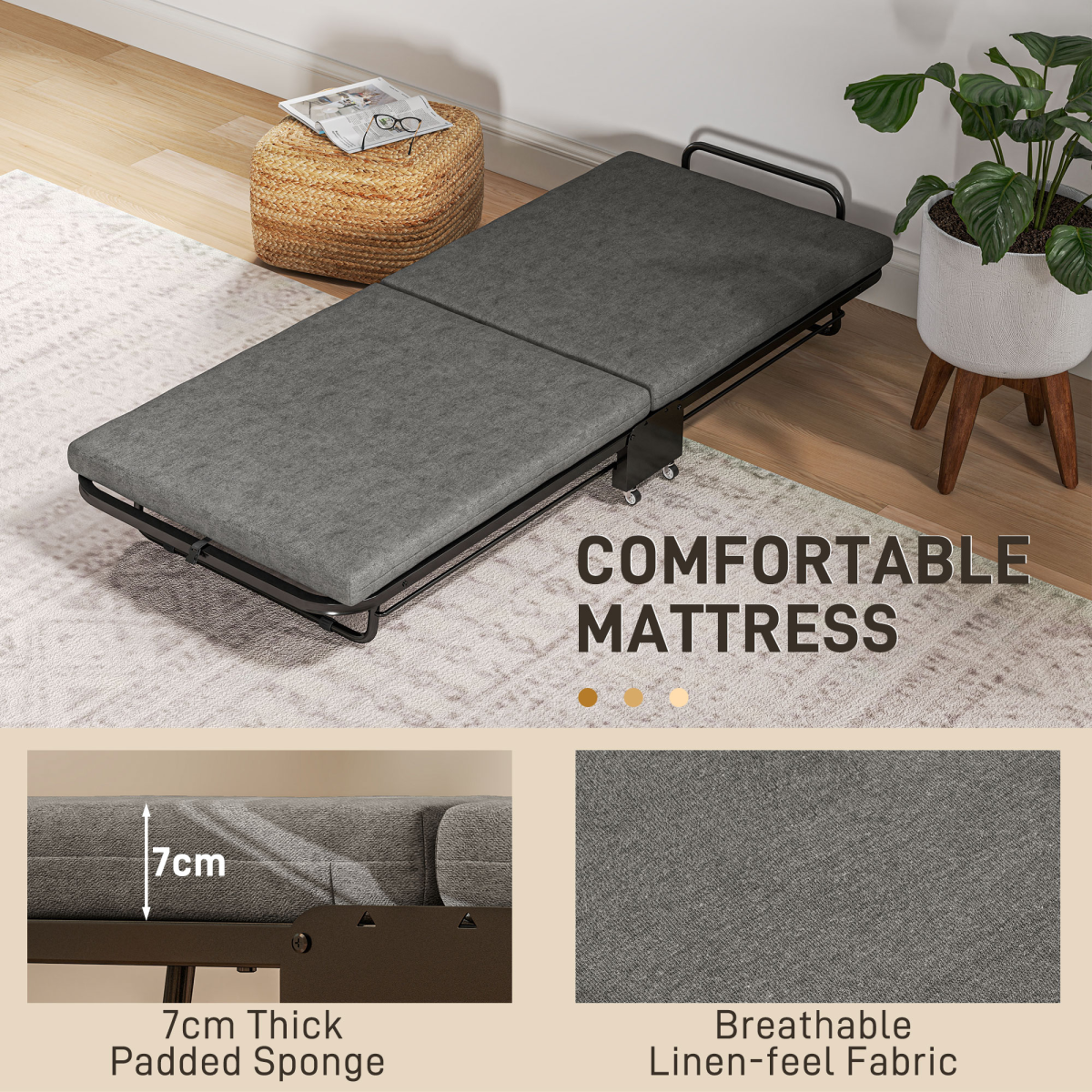Folding Bed with Adjustable Backrest