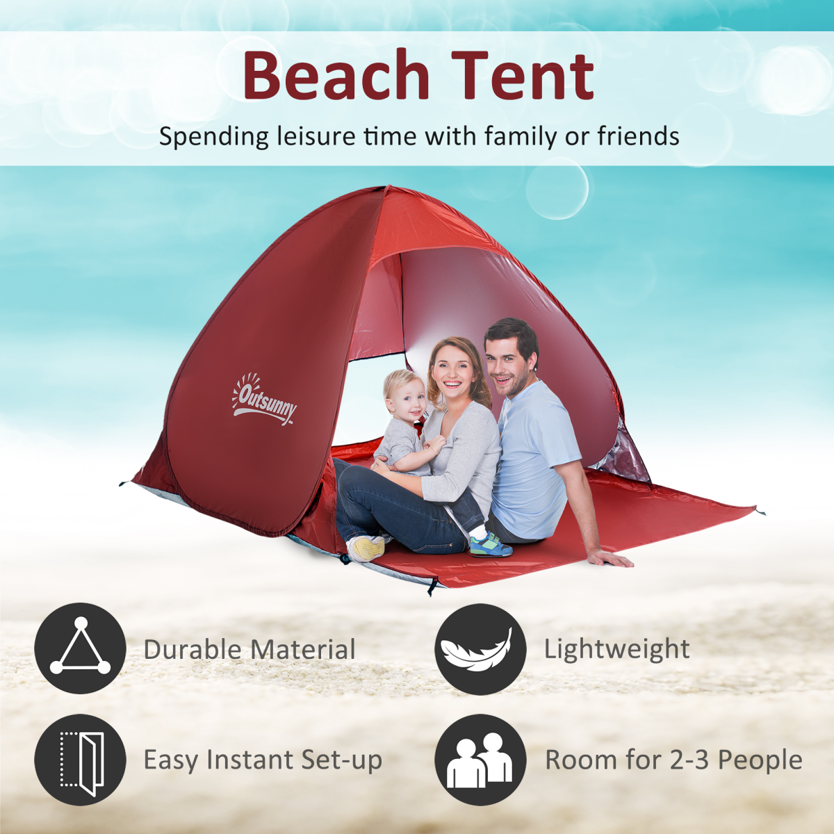 Pop-Up Beach Tent – 2–3 Person Shelter with Window & Carry Bag