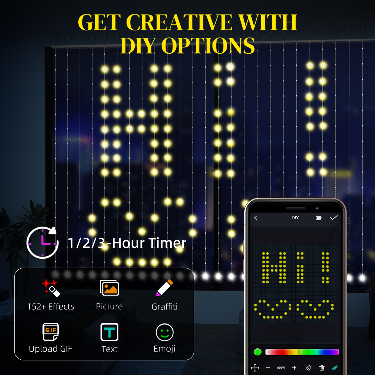 RGB Pixel Curtain Lights – 400 LEDs | App + Remote Controlled | 3x3m
