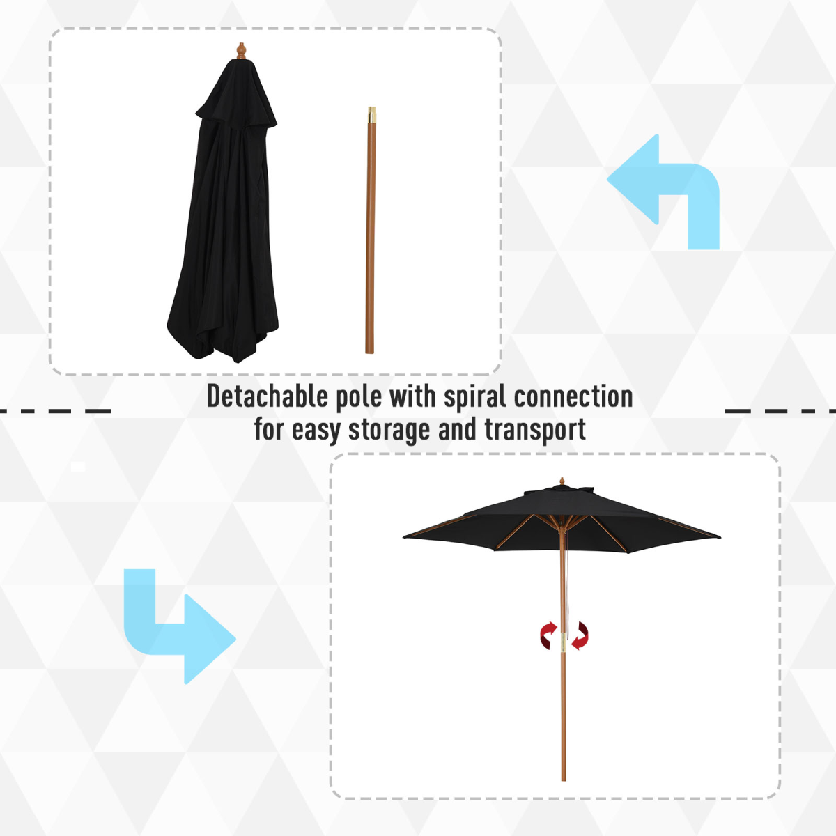 2.5m Wooden Garden Parasol with Rope Pulley & Vented Canopy