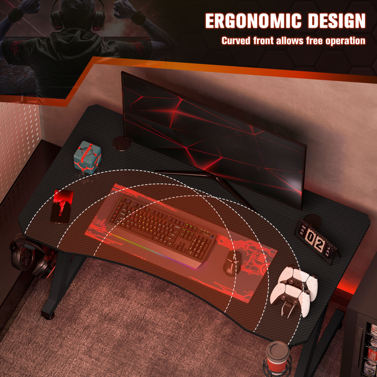 Gaming Desk – Z-Frame Design with Cup & Headphone Holder
