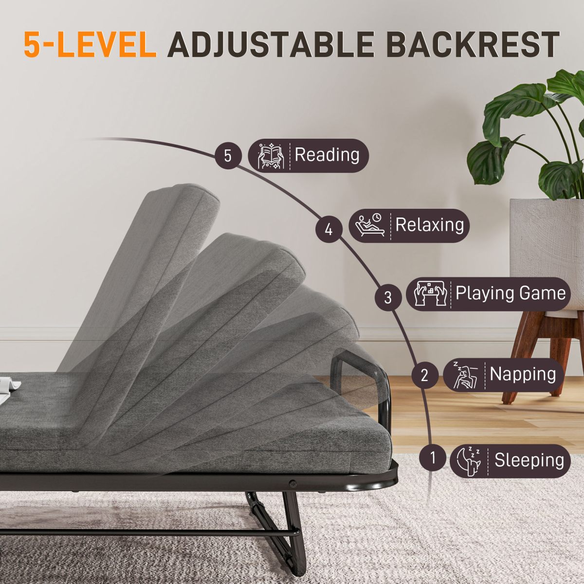 Folding Bed with Adjustable Backrest