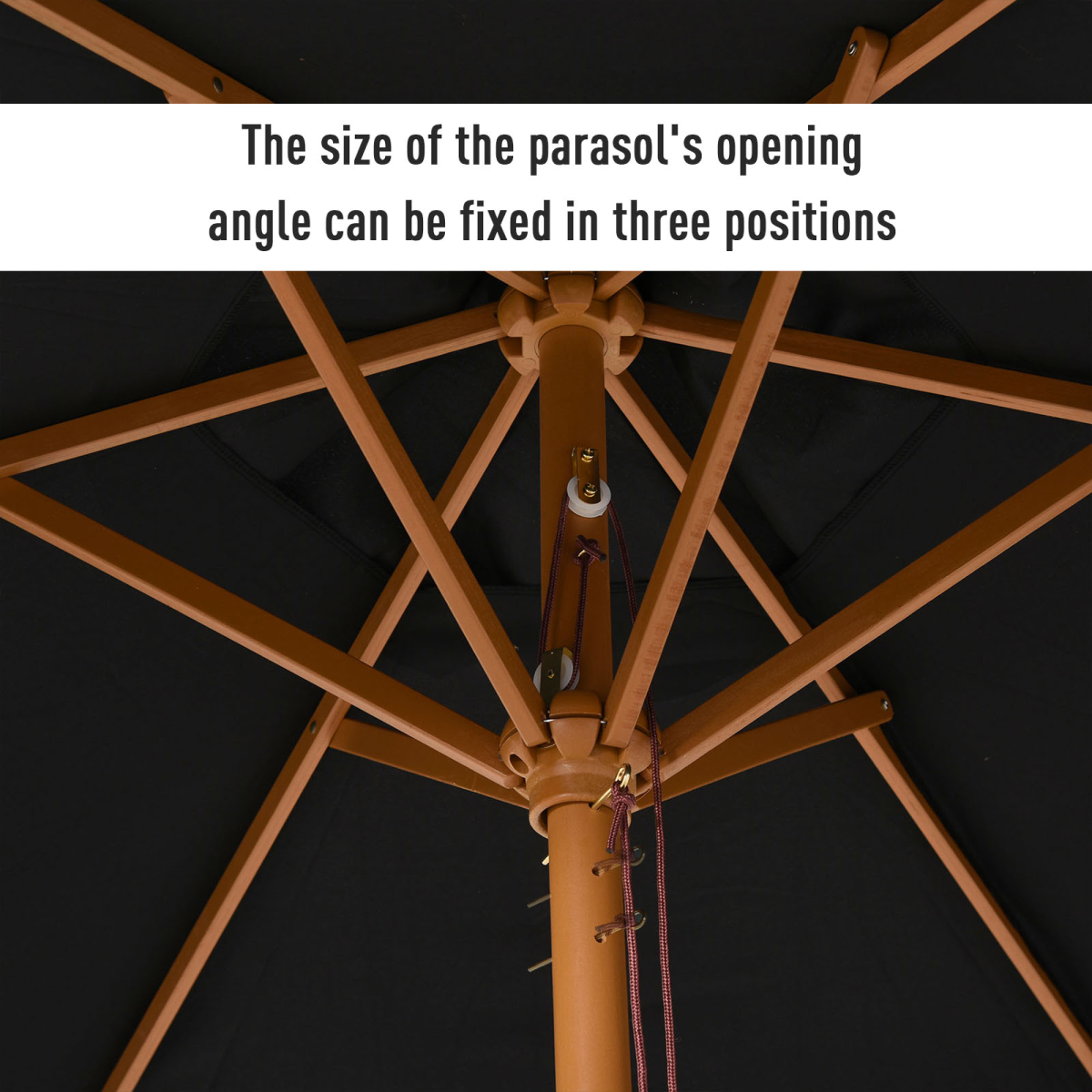 2.5m Wooden Garden Parasol with Rope Pulley & Vented Canopy
