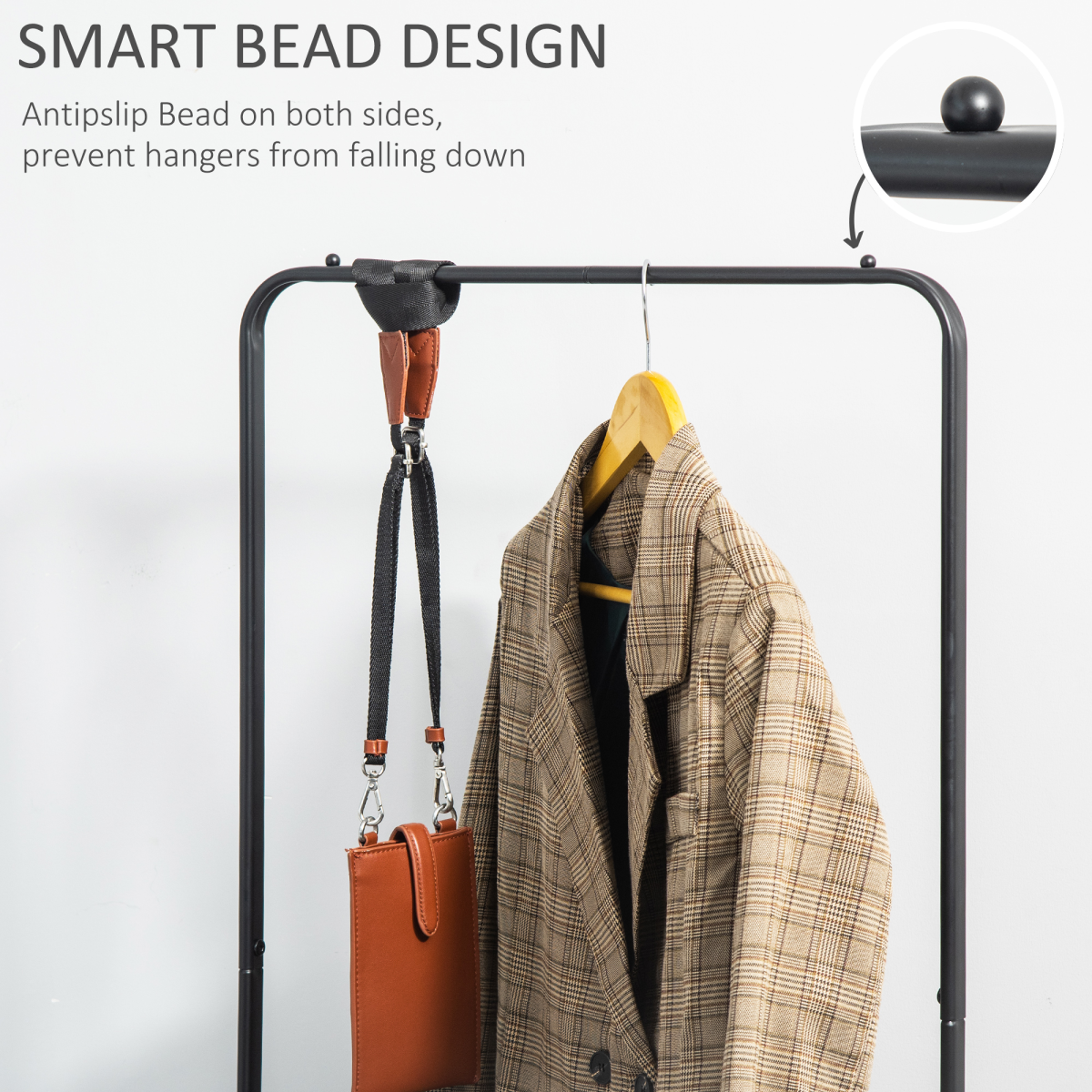 Compact Rolling Clothes Rail with Dual Storage Trays