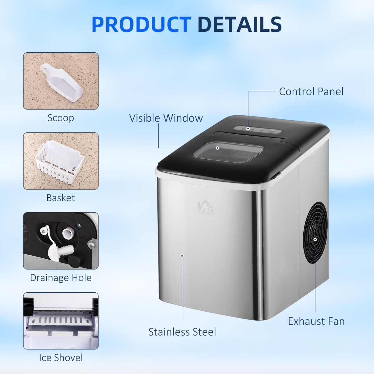 Compact Countertop Ice Maker – 12kg/24hr Output, Self-Cleaning Scoop Included