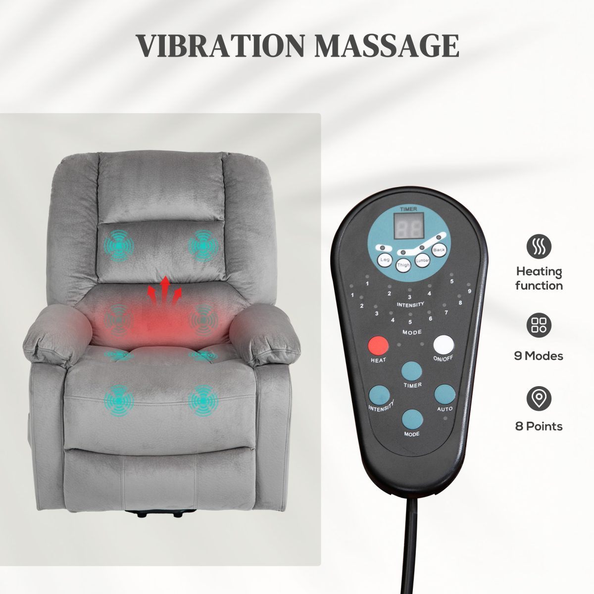Electric Recliner Massage Lift Chair – Grey Velvet