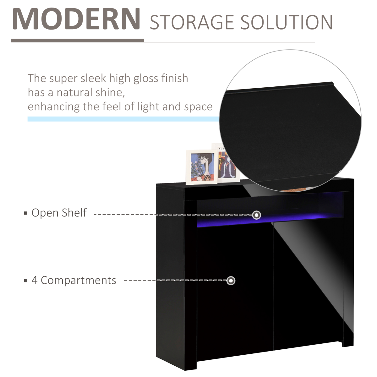 High Gloss Sideboard Console with RGB