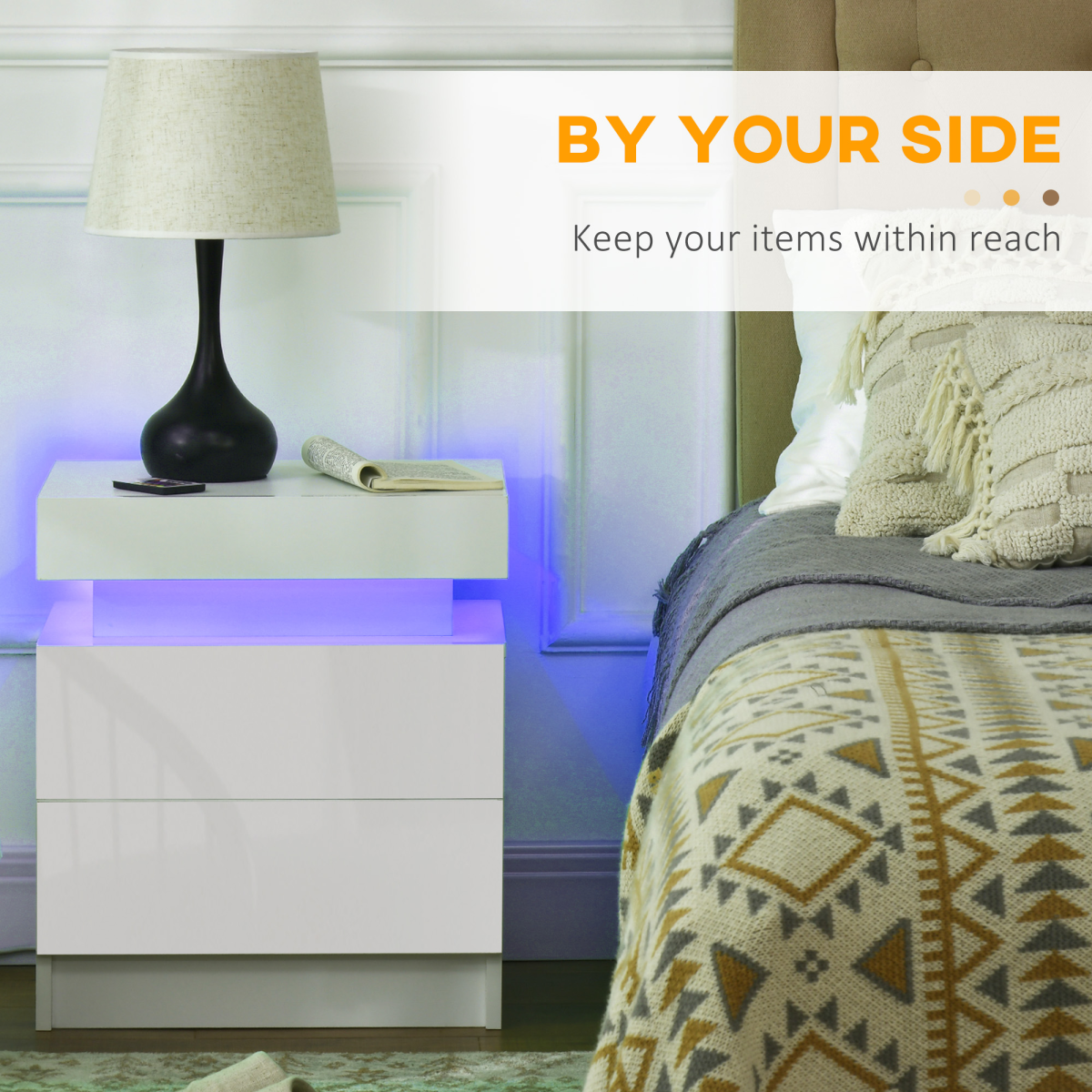 LED Bedside Table with Storage
