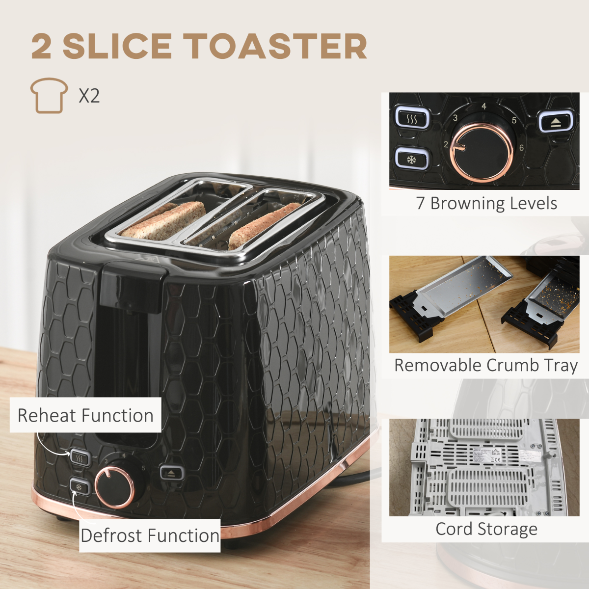 1.7L Fast-Boil Kettle + 2-Slice Toaster Set