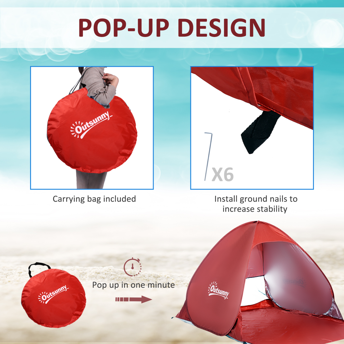 Pop-Up Beach Tent – 2–3 Person Shelter with Window & Carry Bag