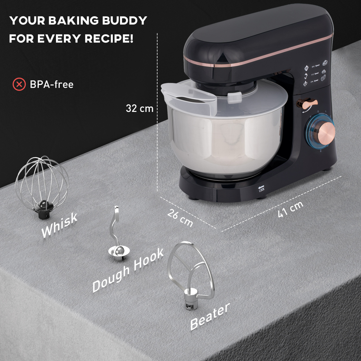 Powerful 1400W Stand Mixer with 5L Bowl & Versatile Speed Settings