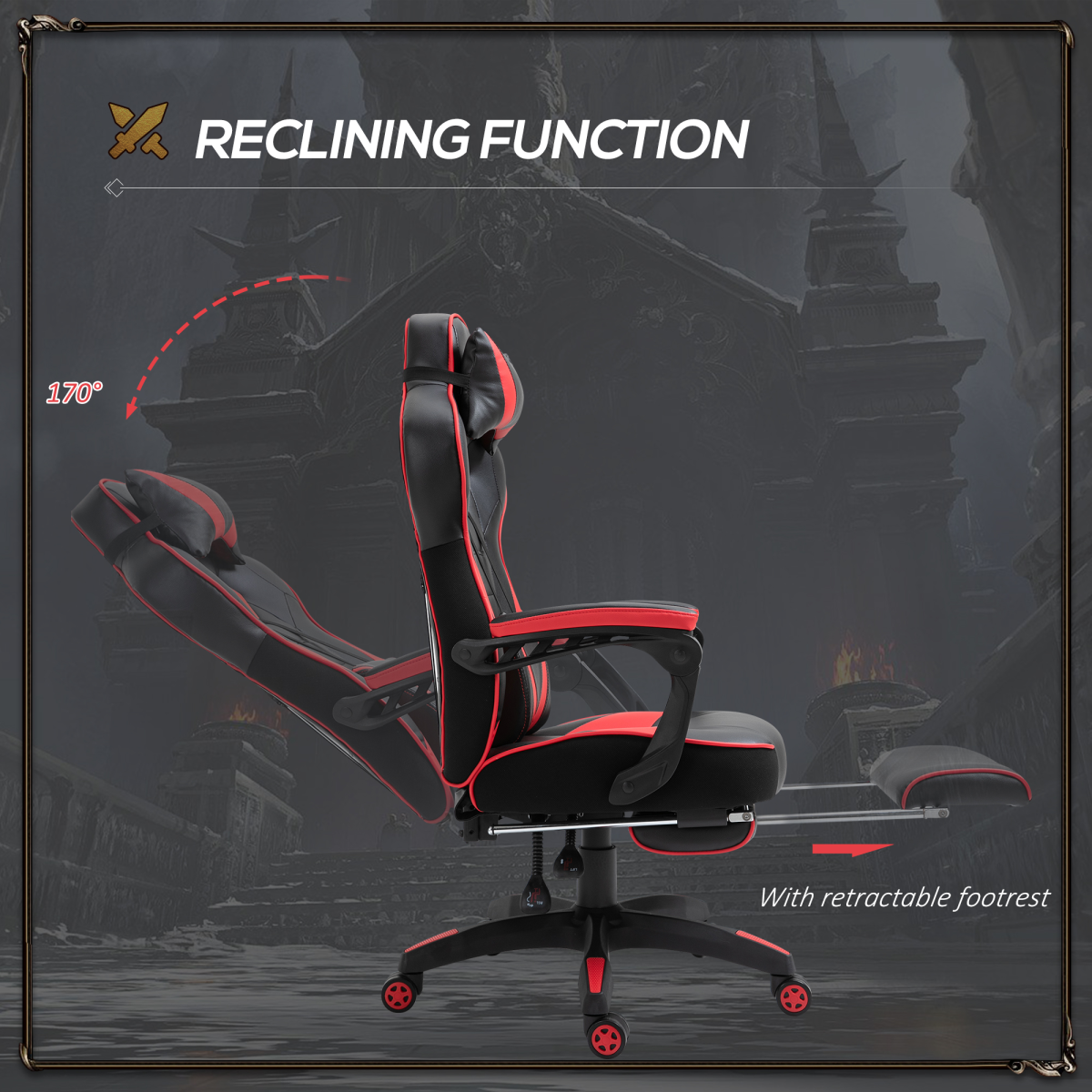 Gaming Chair with Reclining Back & Footrest