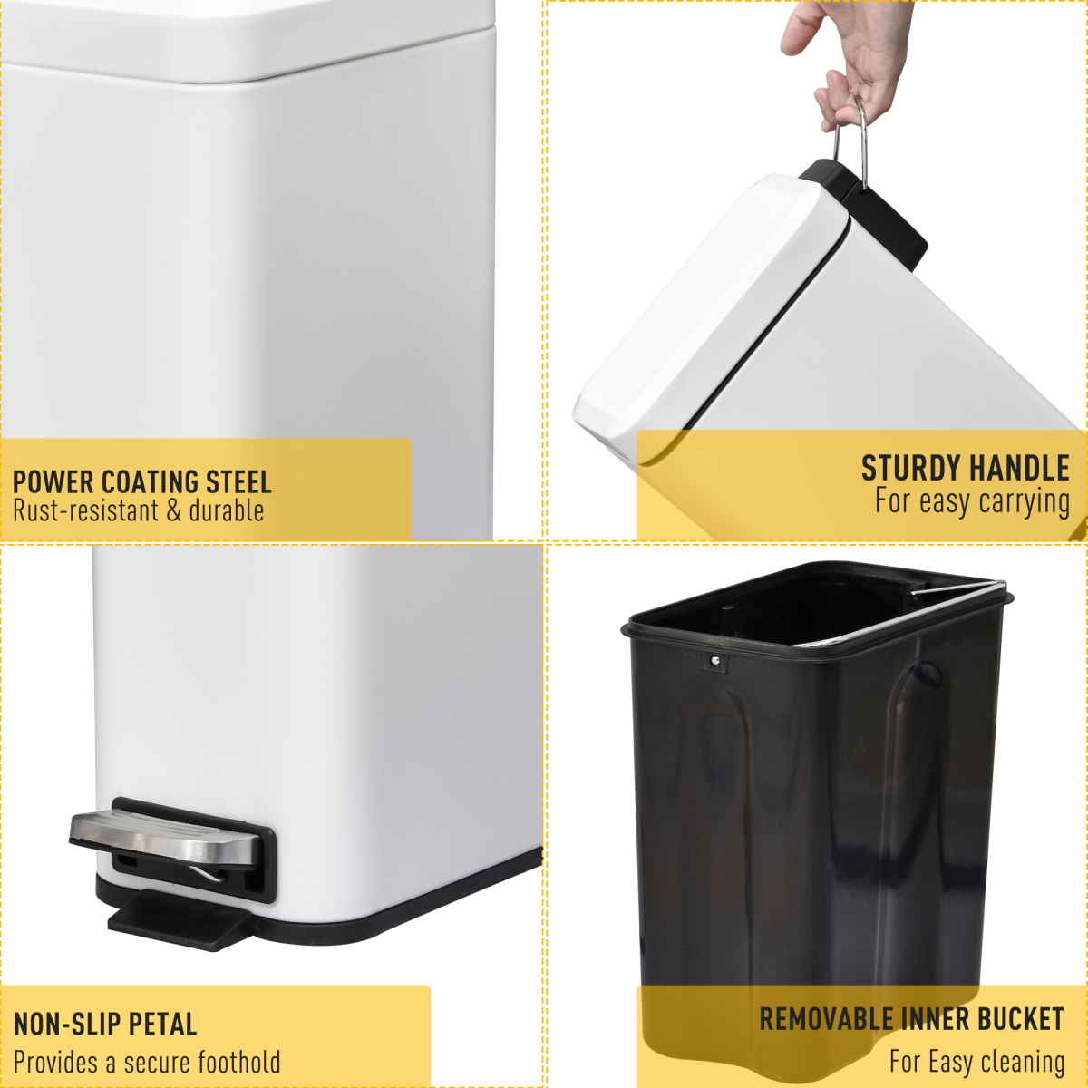 5L White Steel Pedal Bin