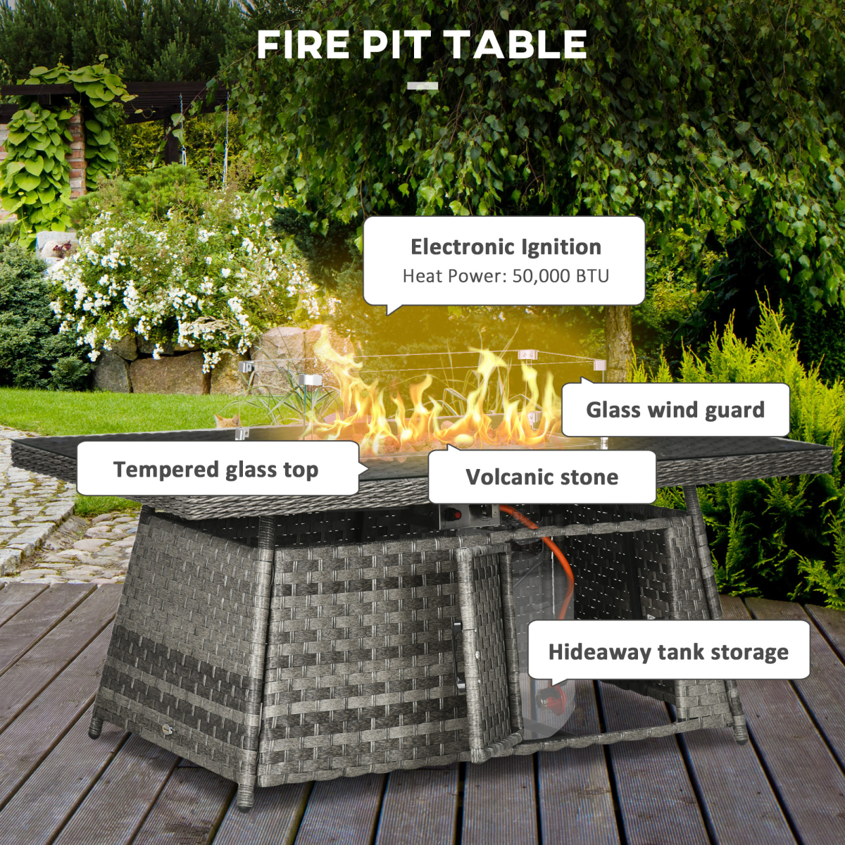 7-Piece Garden Sofa Set with Fire Pit Table
