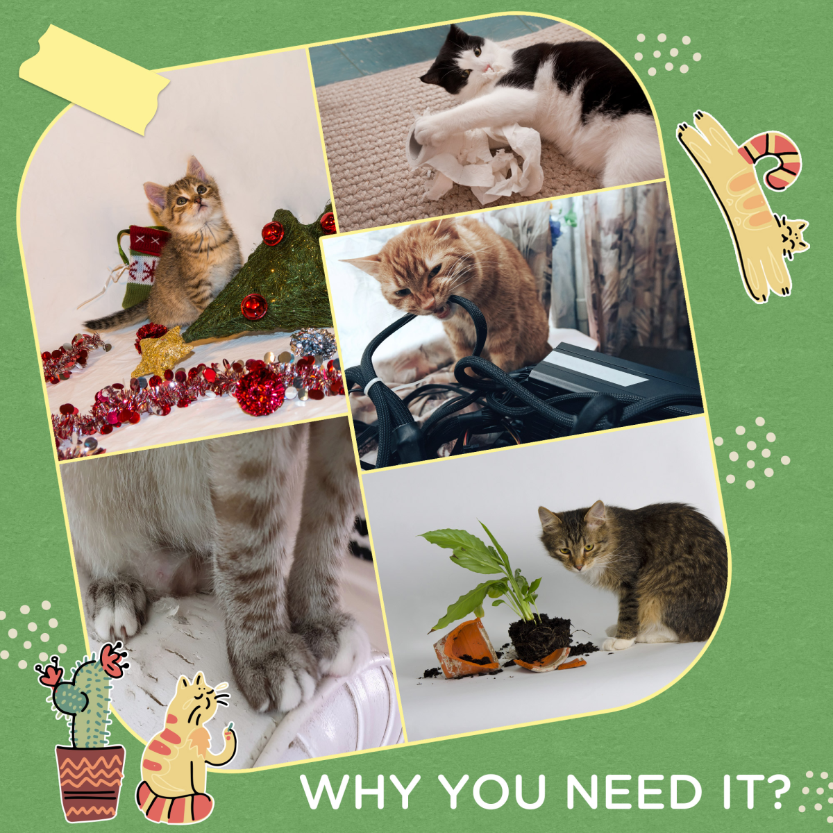 Mini Cactus Cat Tree – Scratcher Tower with Toys (60cm)