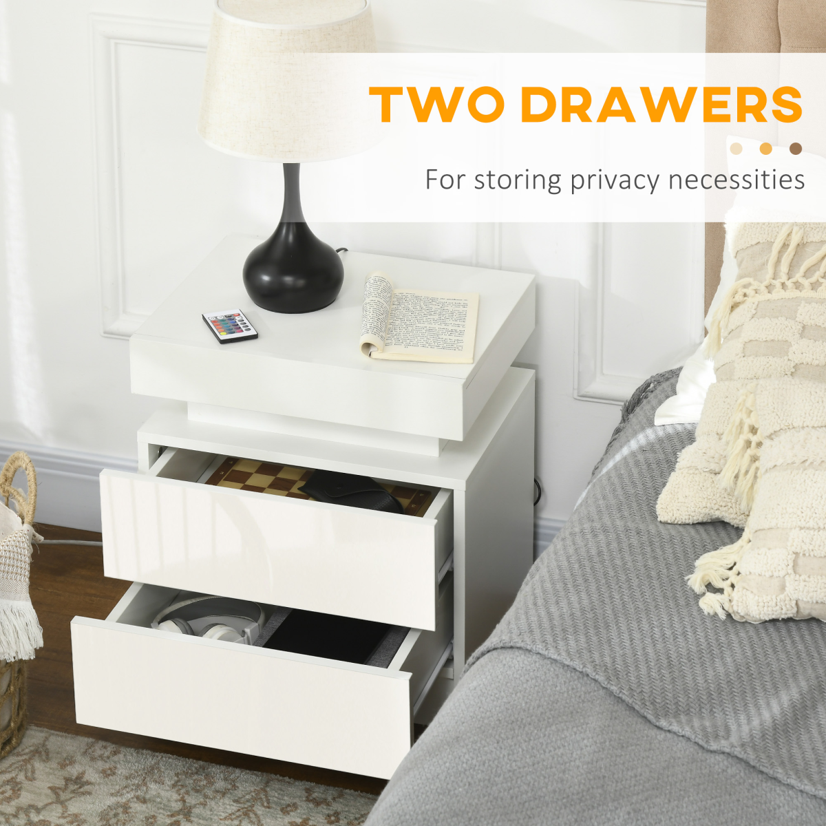 LED Bedside Table with Storage