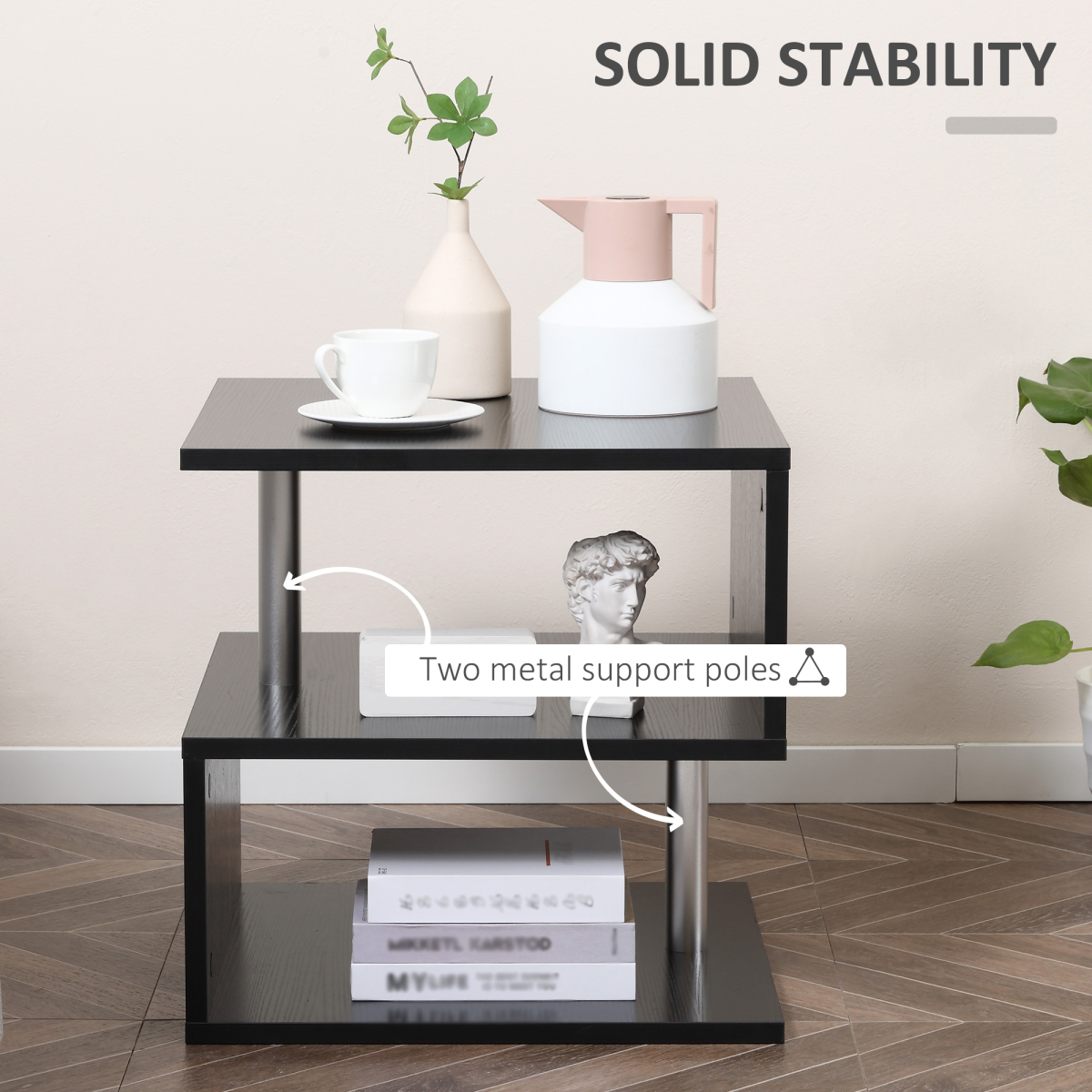 S-Shaped 2-Tier Wooden Side Table