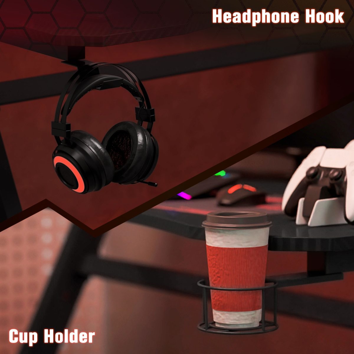 Gaming Desk – Z-Frame Design with Cup & Headphone Holder