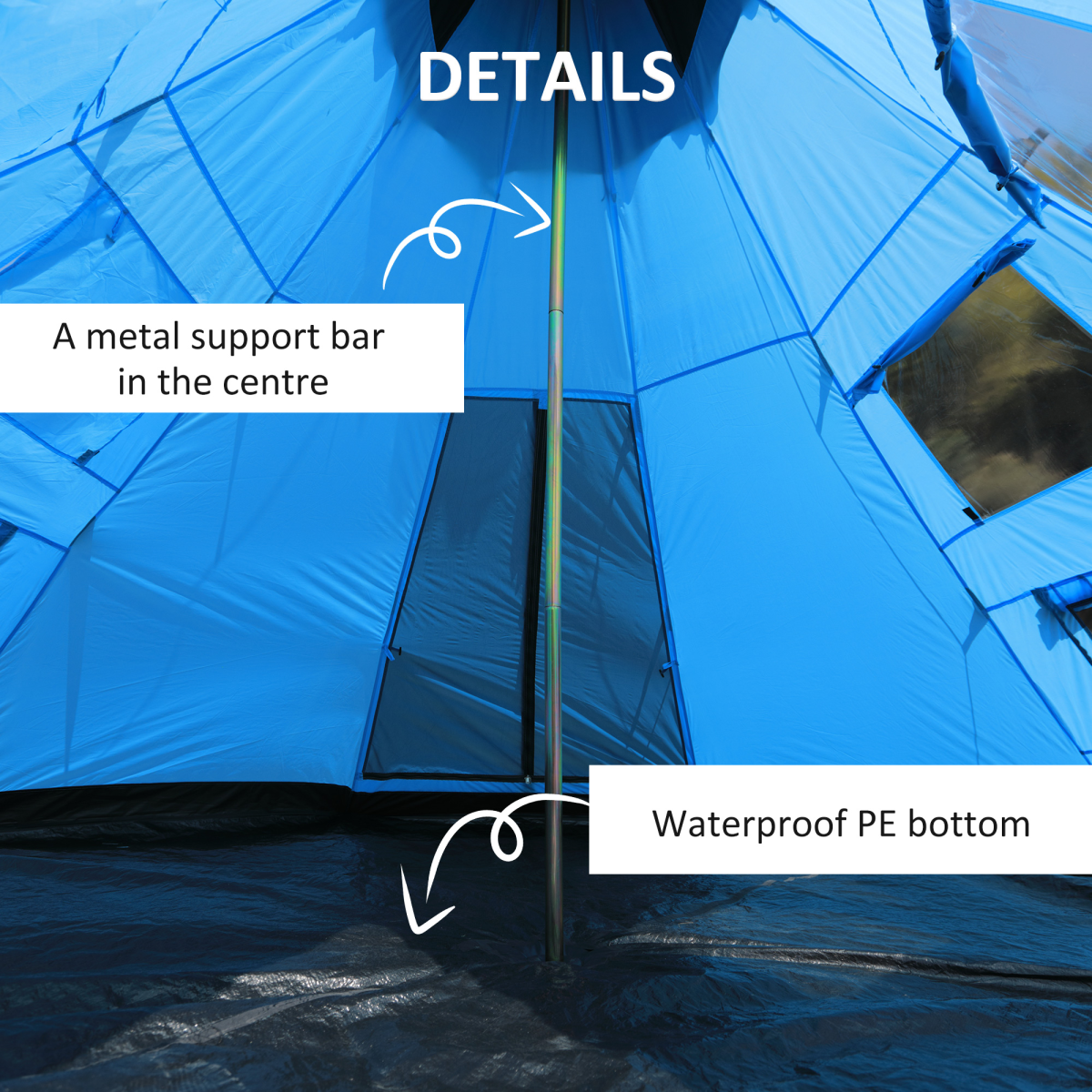 6–7 Person Tipi Camping Tent – Large Family Shelter with Mesh Windows & Carry Bag
