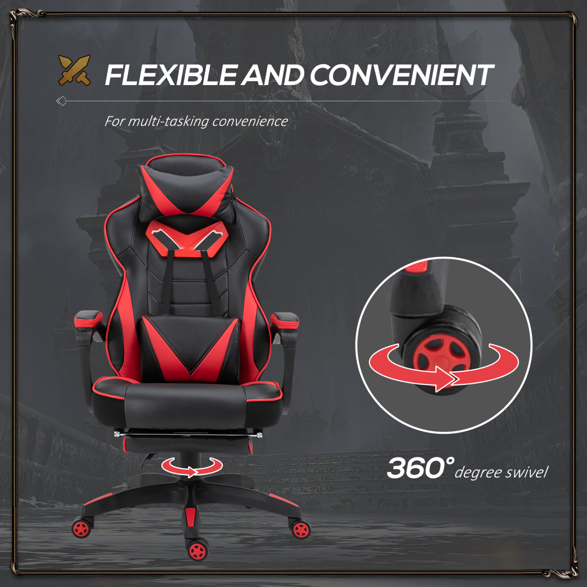 Gaming Chair with Reclining Back & Footrest