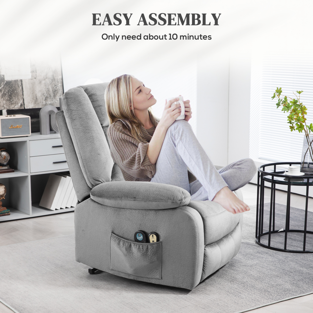 Electric Recliner Massage Lift Chair – Grey Velvet