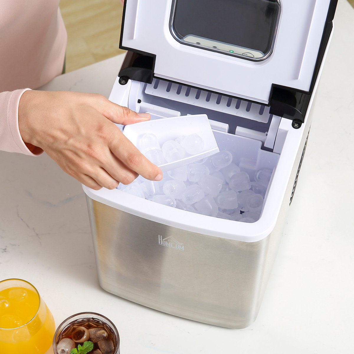 Compact Countertop Ice Maker – 12kg/24hr Output, Self-Cleaning Scoop Included