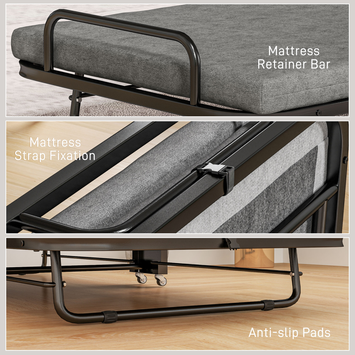 Folding Bed with Adjustable Backrest
