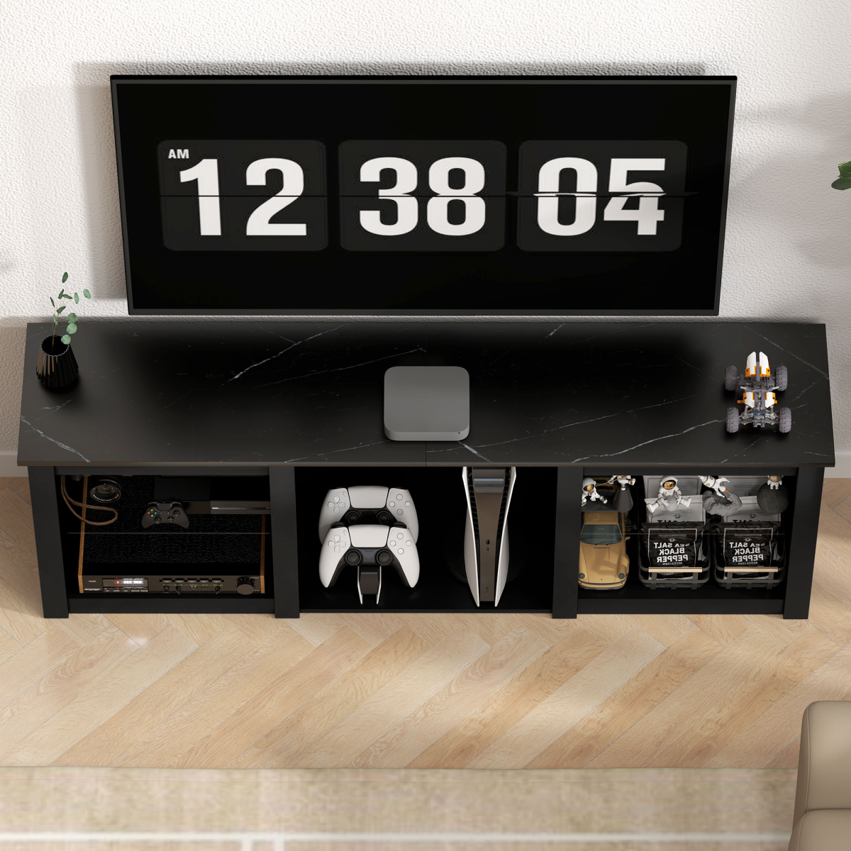 LED Black Marble-Top TV Stand